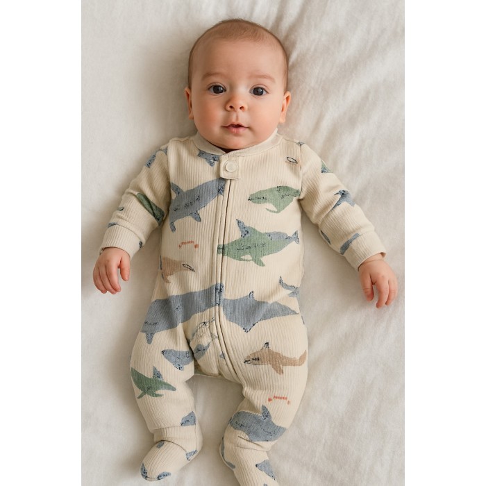 Navy Night – Whale Print Baby Pajamas